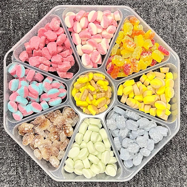 Baby Bubs Platter – a colorful assortment of Swedish candy featuring soft and chewy Bubs gummies in various flavors.