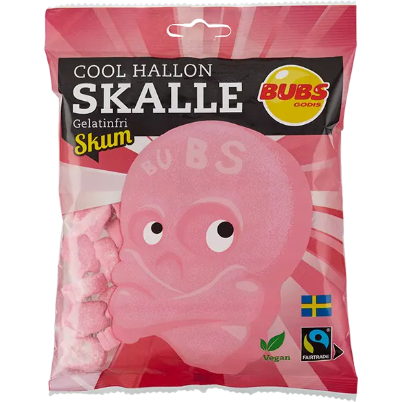 Bubs Cool Hallon Skum is a Swedish candy featuring soft, foamy gummies with a sweet raspberry flavor.