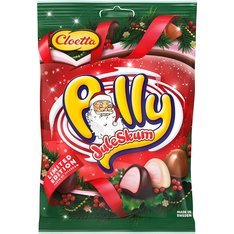 Polly Julskum Limited Edition – a festive Swedish candy featuring marshmallow treats with a Christmas-inspired flavor.