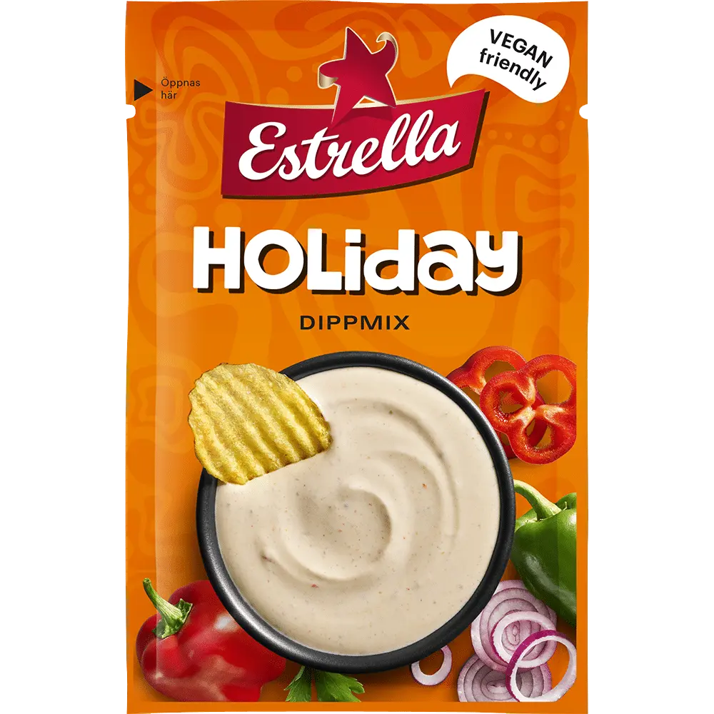 Estrella Dippmix Holiday – a Swedish dip mix that pairs well with chips, blending creamy, tangy, and herbaceous flavors.