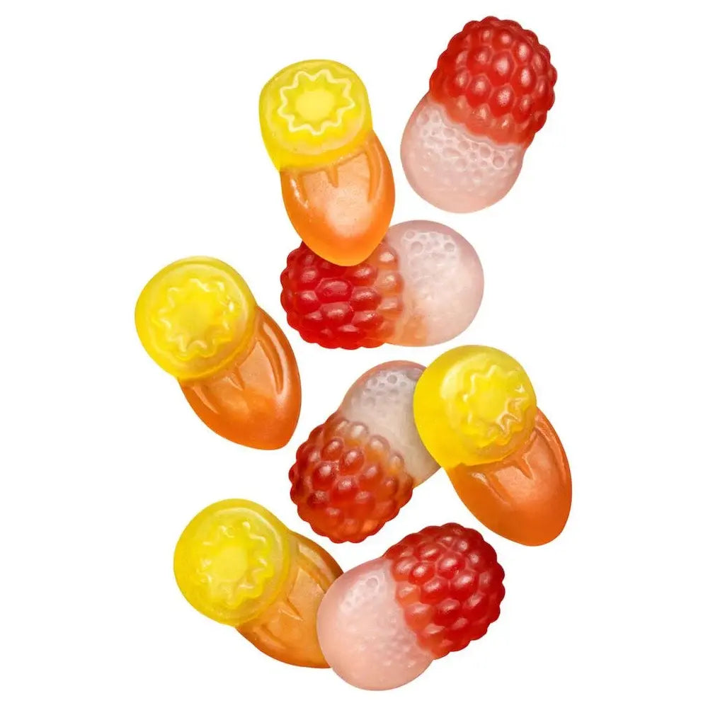 Fazer Tutti Frutti Passion Product Display – showcasing a tropical mix of Swedish candy with fruity passion fruit flavors.