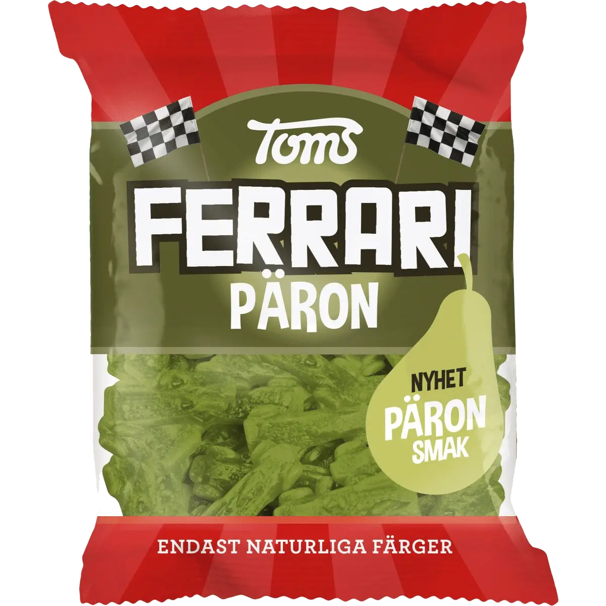 Ferrari Pear by Toms, hard and fruity Swedish gummies in iconic car shapes.