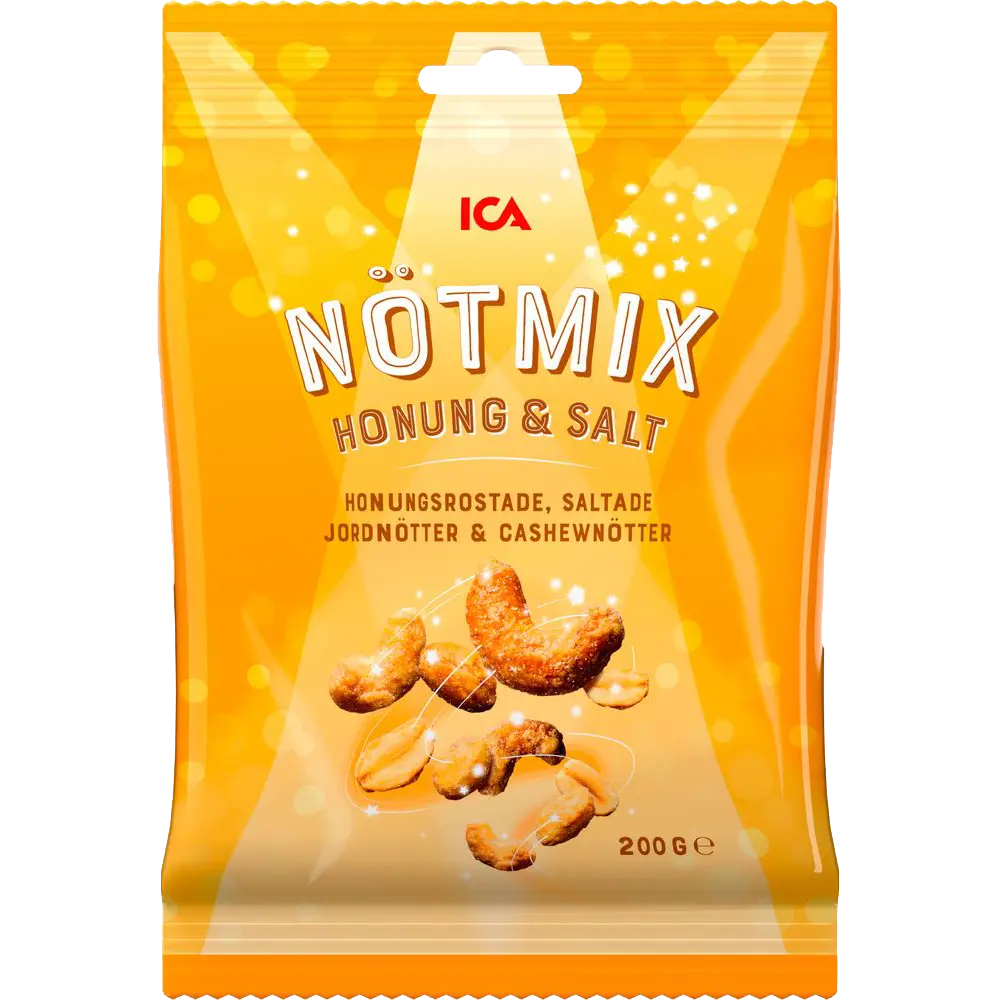 ICA Nötmix Honung & Salt – a Swedish nut mix with sweet honey-roasted and salted nuts for a balanced flavor.