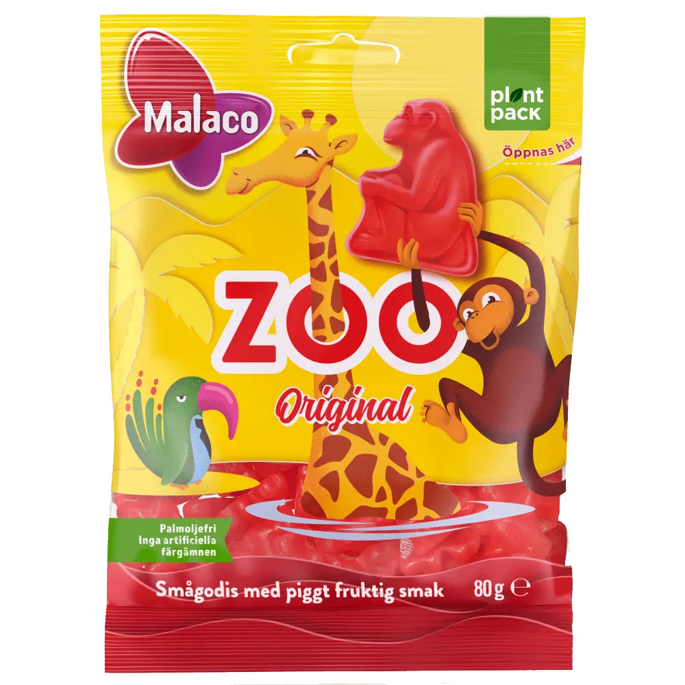 Zoo by Malaco, a popular Swedish candy with colorful animal-shaped gummies and a sweet, fruity taste.