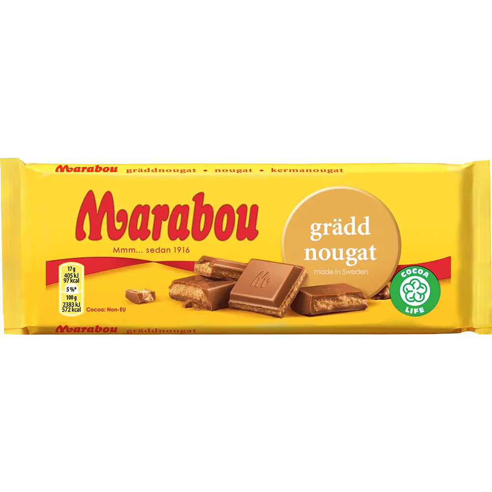 Marabou Gräddnougat, featuring smooth milk chocolate and rich nougat.