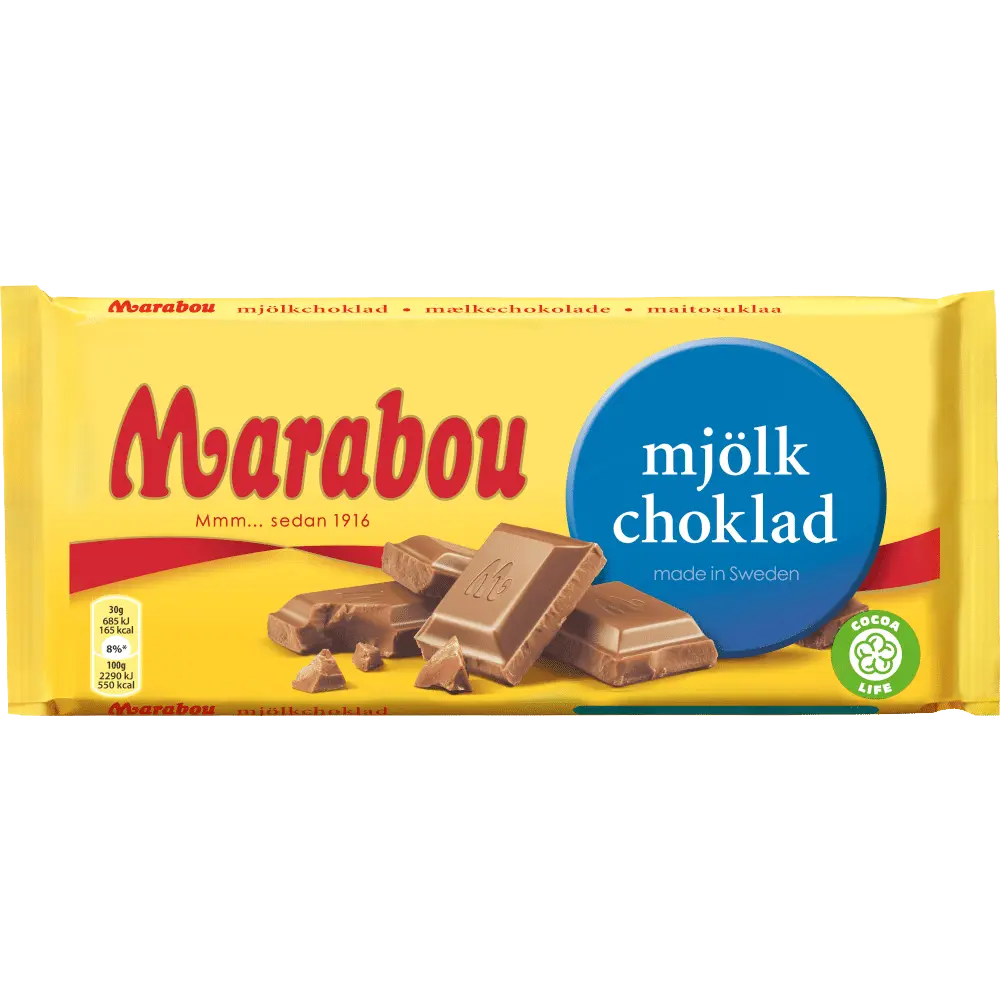Marabou Milk Chocolate, a beloved Swedish treat with smooth, creamy milk chocolate that melts in your mouth.