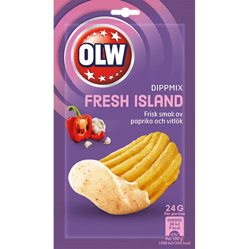 OLW Dippmix Fresh Island – a creamy Swedish dip mix with light, tropical-inspired flavors.