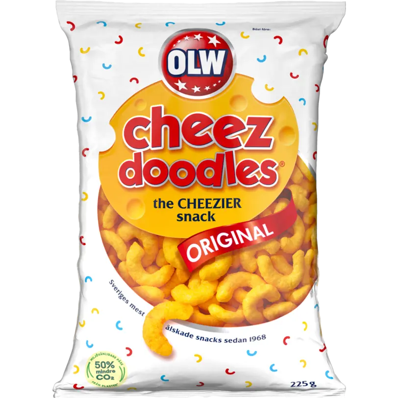 OLW Cheez Doodles – Swedish cheese-flavored snacks that are crunchy, cheesy, and fun to eat.