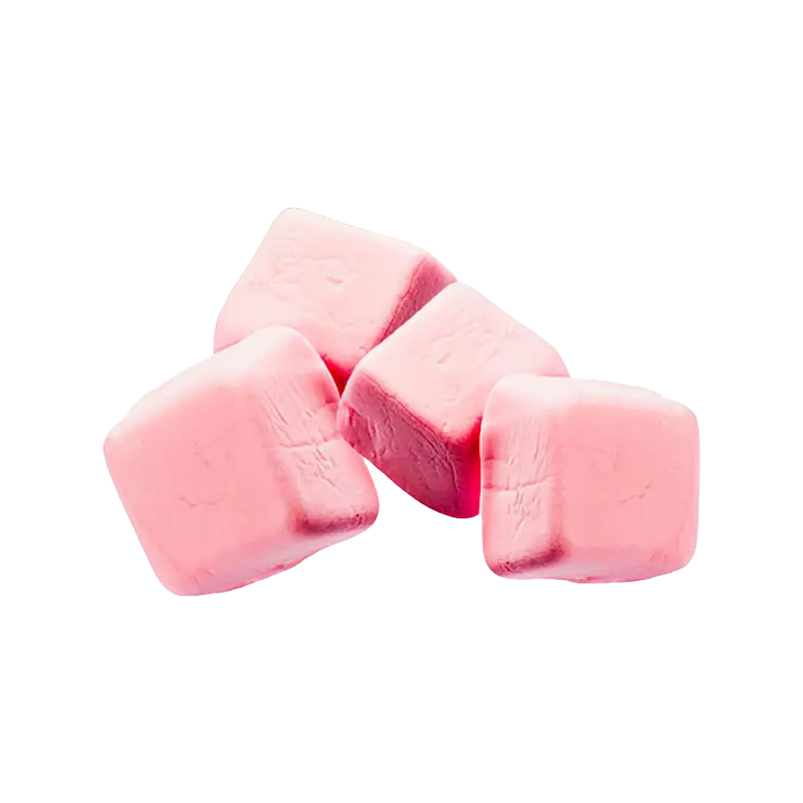 A delicious selection of Strawberry Cubes, featuring chewy Swedish sweets bursting with strawberry taste.