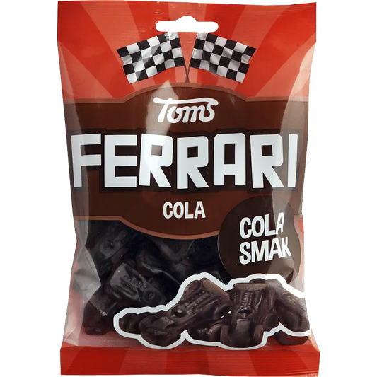 Ferrari Cola by Toms, chewy Swedish gummy candies with a sweet cola taste.
