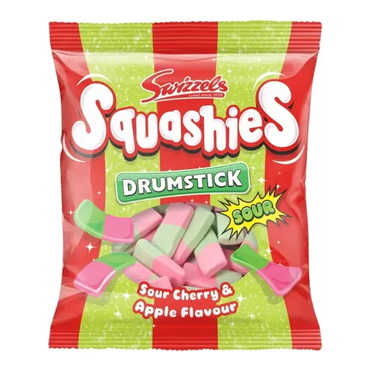 Packaging of Swizzles Squashies Drumstick Sour candy on a white background