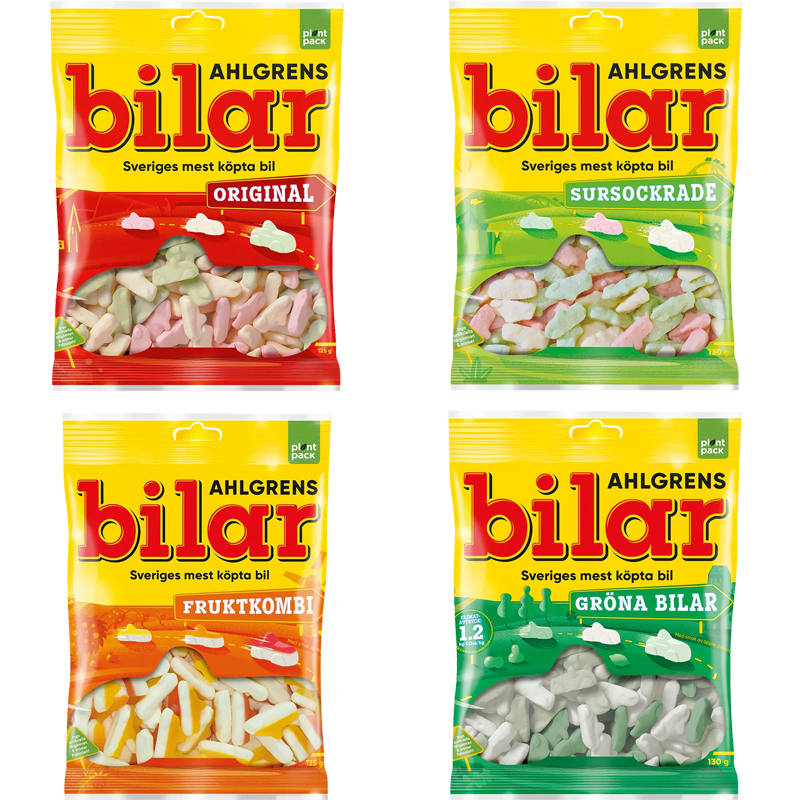 Ahlgrens Bilar Bundle 4-Pack – a set of Sweden’s iconic car-shaped gummy candy in multiple flavors.