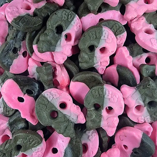 Raspberry Licorice Skull by Bubs offers a unique flavor duo of bold licorice and sweet raspberry in a playful skull-shaped treat.