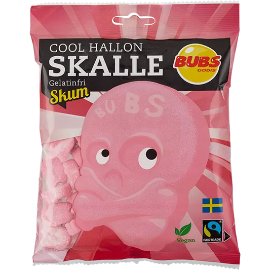 Bubs Cool Hallon Skum is a Swedish candy featuring soft, foamy gummies with a sweet raspberry flavor.