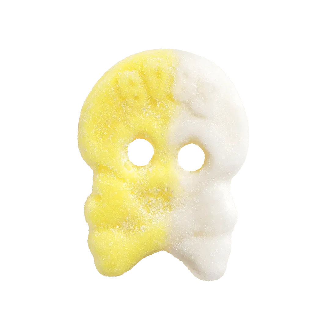 Bubs Cool Passion Ananas Skull is a chewy Swedish candy that combines tangy passion fruit with sweet pineapple in a fun skull shape.