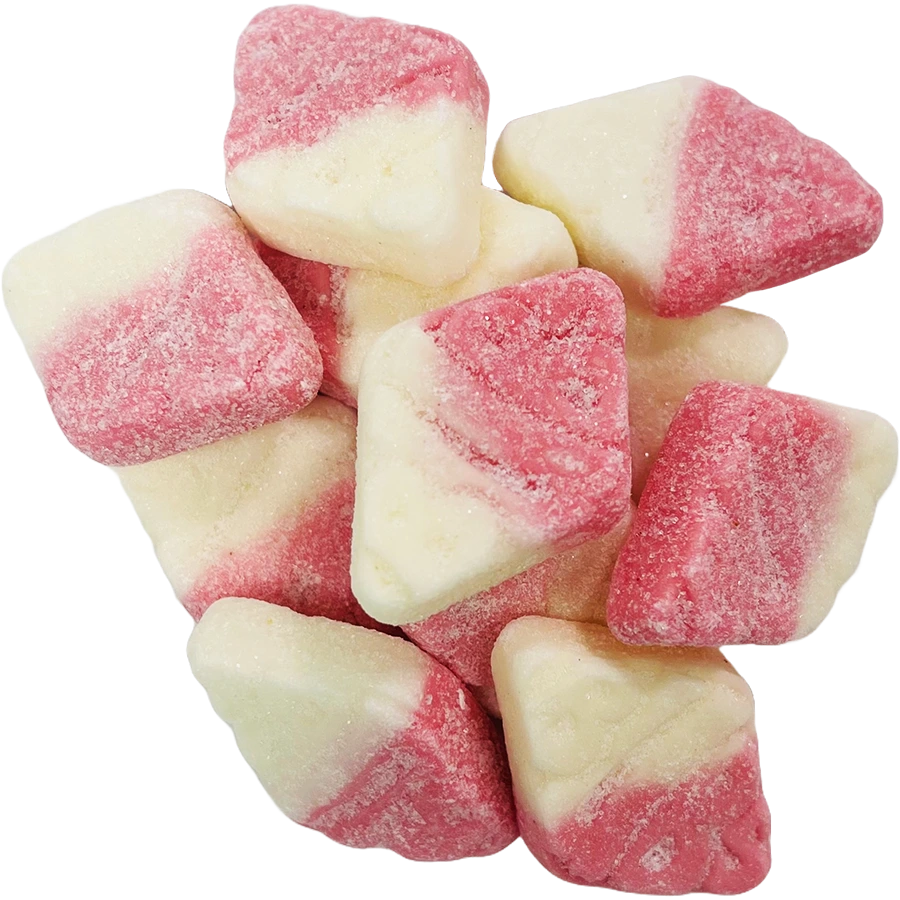 Front view of Bubs Cool Strawberry Vanilla Romb packaging, featuring Swedish candy with a blend of sweet strawberry and creamy vanilla flavors.