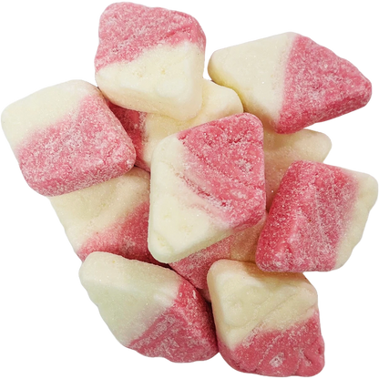 Front view of Bubs Cool Strawberry Vanilla Romb packaging, featuring Swedish candy with a blend of sweet strawberry and creamy vanilla flavors.