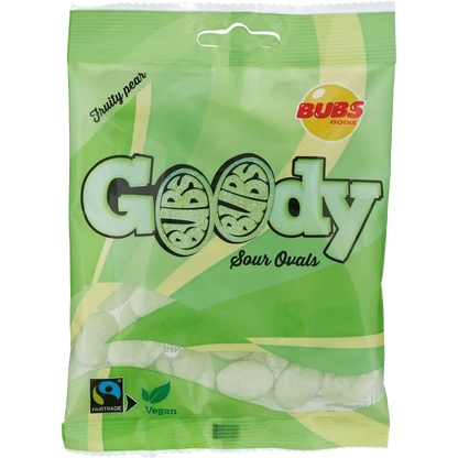 Goody Fruity Pear by Bubs, soft and fruity Swedish candy with a delicious pear taste.