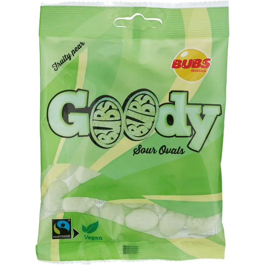 Goody Fruity Pear by Bubs, soft and fruity Swedish candy with a delicious pear taste.