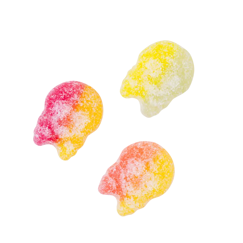 Bubs Mini Sour Skulls – small, sour Swedish candy with a fruity and tangy flavor in fun skull shapes.