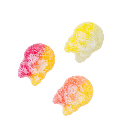 Bubs Mini Sour Skulls – small, sour Swedish candy with a fruity and tangy flavor in fun skull shapes.