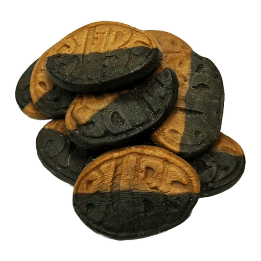 Bubs Salty Liquorice Toffee Ovals are chewy Swedish candies with a bold combination of salty licorice and creamy toffee.