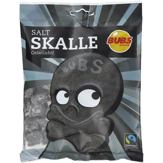 Skalle Salt by Bubs offers chewy, salty licorice gummies shaped like skulls, perfect for licorice enthusiasts.