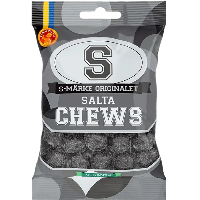 S-Märke Salta Chews by Candy People, offering soft, salty Swedish gummies with a distinctive taste.