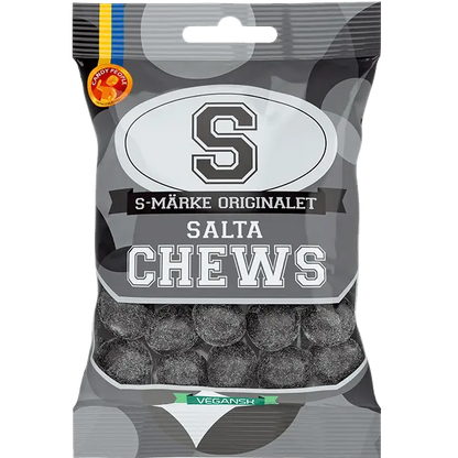 S-Märke Salta Chews by Candy People, offering soft, salty Swedish gummies with a distinctive taste.
