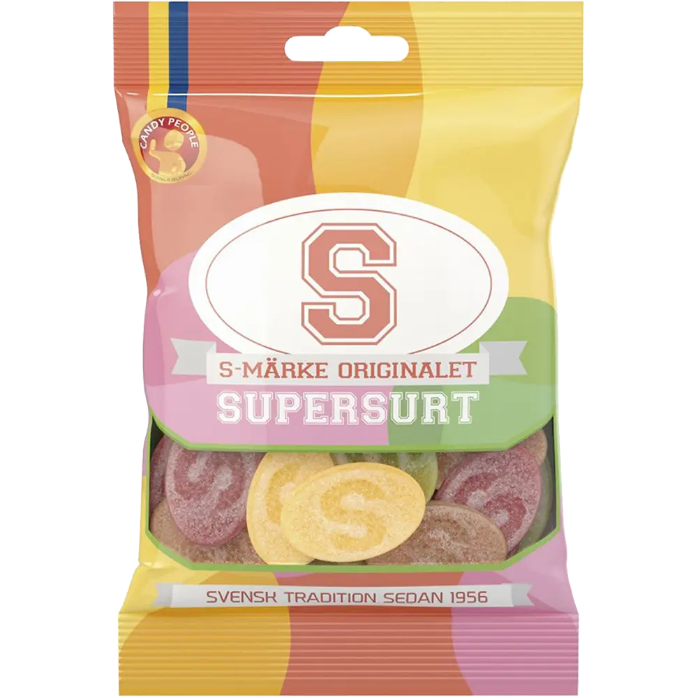 Candy People S-Märke Supersurt – an ultra-sour Swedish candy featuring chewy gummies with a bold and tangy flavor.