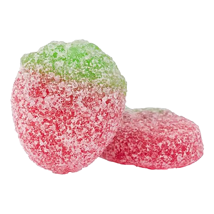 Candy People Sura Mini Jordgubbar Vegan – small, sour strawberry-flavored Swedish candy, completely vegan.