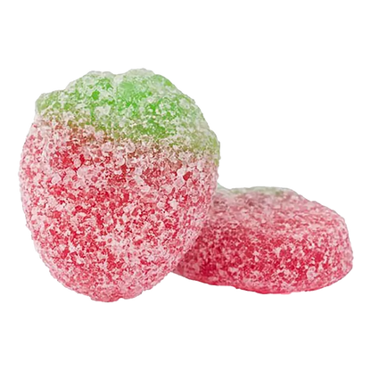 Candy People Sura Mini Jordgubbar Vegan – small, sour strawberry-flavored Swedish candy, completely vegan.