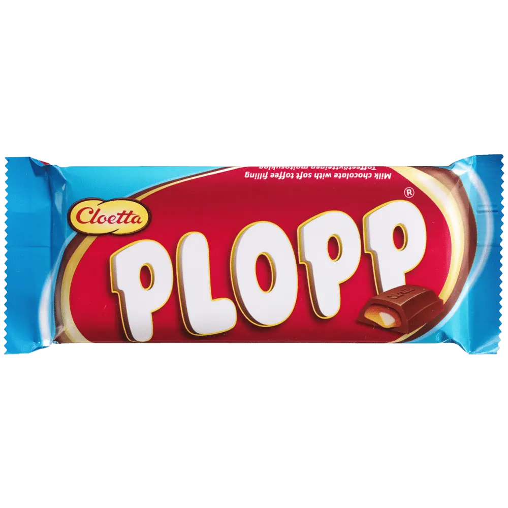 Plopp Original – a classic Swedish chocolate bar filled with smooth milk chocolate and a creamy toffee center.