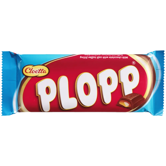 Plopp Original – a classic Swedish chocolate bar filled with smooth milk chocolate and a creamy toffee center.