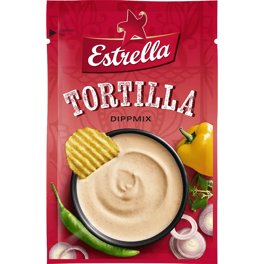 Estrella Dippmix Tortilla – a creamy Swedish dip mix with a rich blend of Mexican-inspired flavors, perfect for tortilla chips.