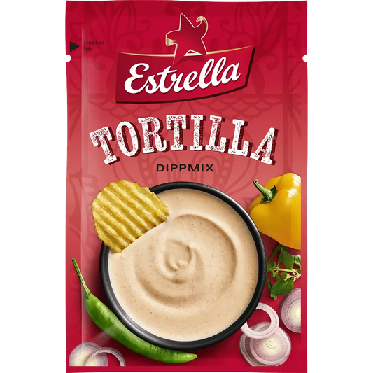 Estrella Dippmix Tortilla – a creamy Swedish dip mix with a rich blend of Mexican-inspired flavors, perfect for tortilla chips.