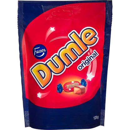 Dumle Original by Fazer, a classic Swedish treat with chewy toffee and creamy chocolate coating.