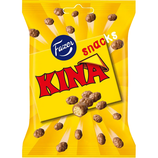 Fazer Kina Snacks – Swedish chocolate-coated puffed rice, offering a deliciously crunchy treat.