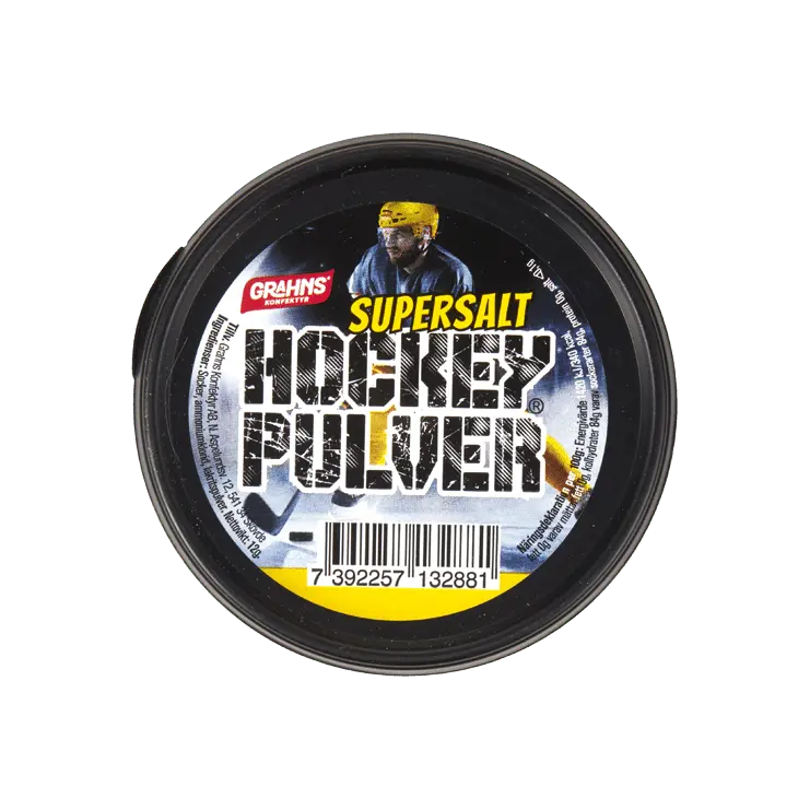 Hockeypulver Salt, a traditional Swedish sweet and salty powder perfect for licorice lovers.