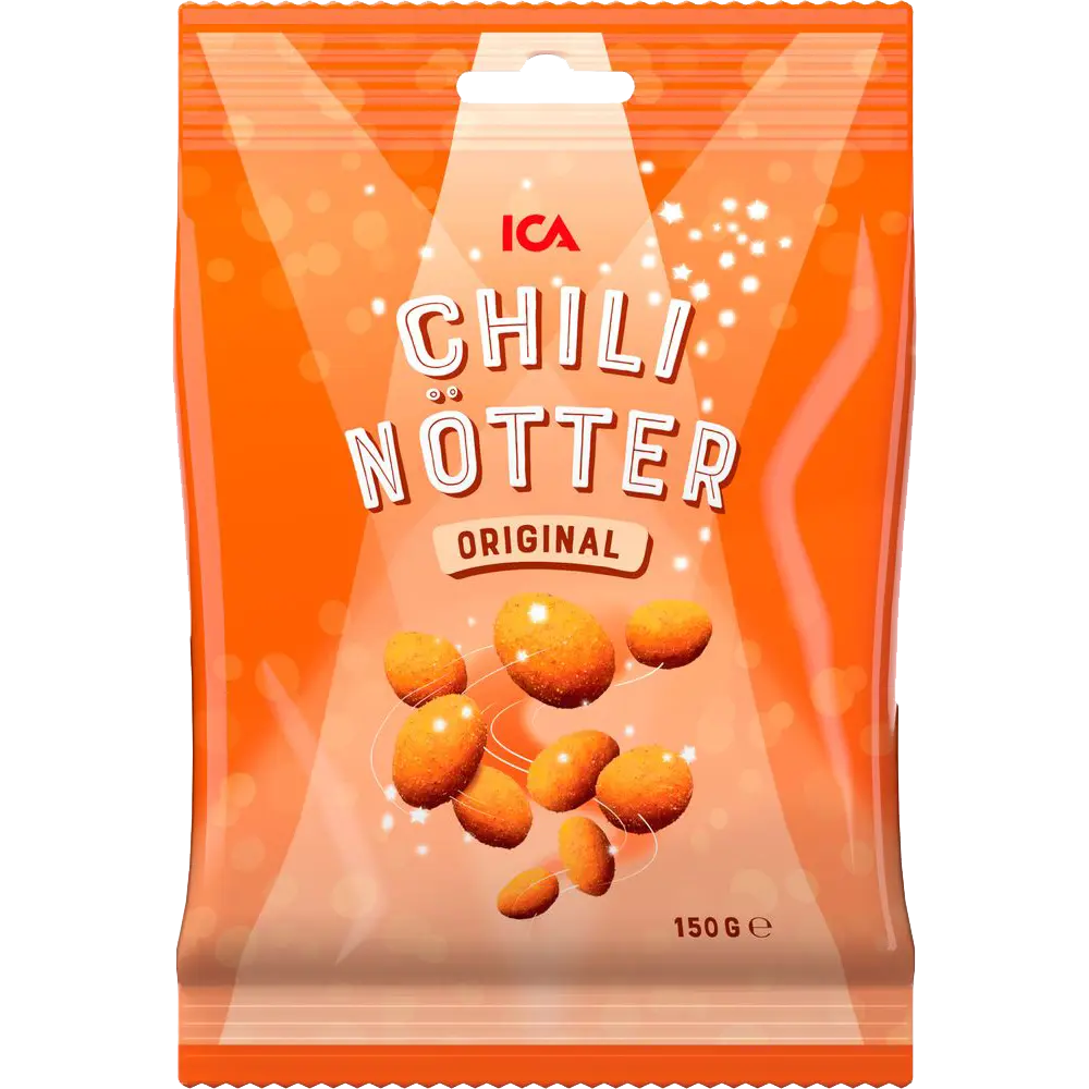 ICA Chilinötter – spicy Swedish peanuts with a bold chili flavor for a fiery snack.