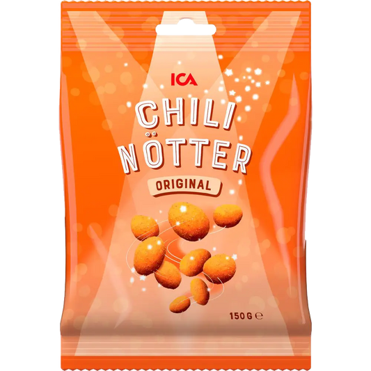 ICA Chilinötter – spicy Swedish peanuts with a bold chili flavor for a fiery snack.