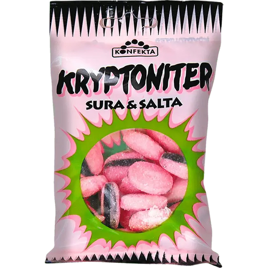 Kryptoniter by Konfekta, chewy Swedish gummies with a sharp sour kick and fruity taste.