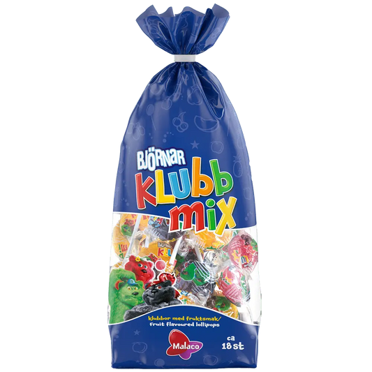 Björnar Klubbmix – a Swedish candy assortment featuring a variety of chewy, fruit-flavored gummy bears and other fun shapes.