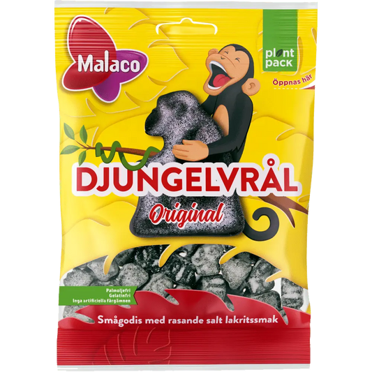 Djungelvrål by Malaco, a Swedish candy known for its strong salty licorice taste, loved by licorice enthusiasts.