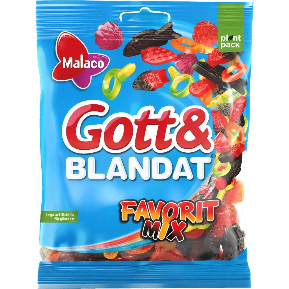 Malaco Gott & Blandat Favoritmix – a popular Swedish candy assortment featuring a mix of fruity, sweet, and sour gummies.