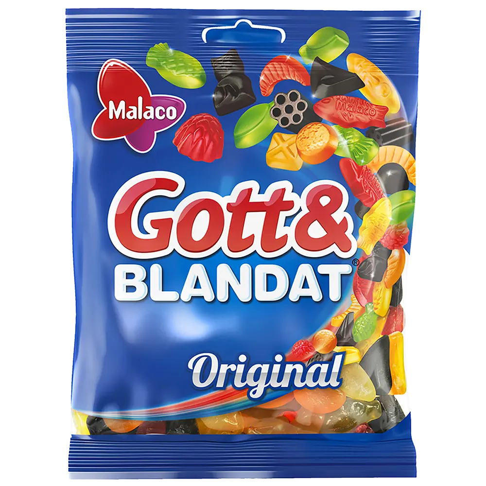 Malaco Gott & Blandat, a popular Swedish candy assortment featuring a mix of sweet, sour, and chewy treats.