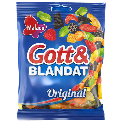 Malaco Gott & Blandat, a popular Swedish candy assortment featuring a mix of sweet, sour, and chewy treats.