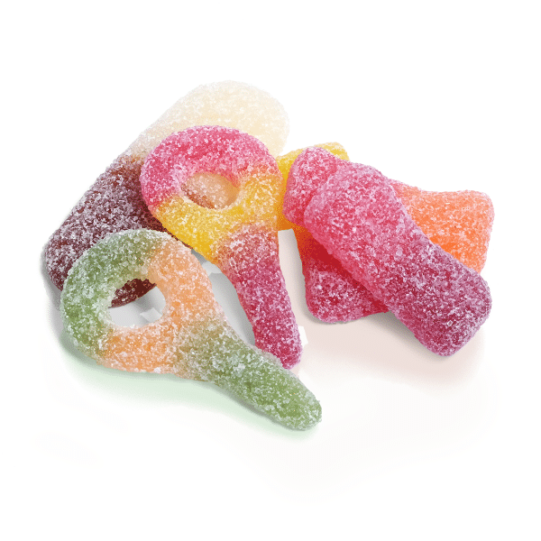 Malaco Gott & Blandat Supersur Display – showcasing a tangy assortment of Swedish candy with sour gummies in various fruity flavors.