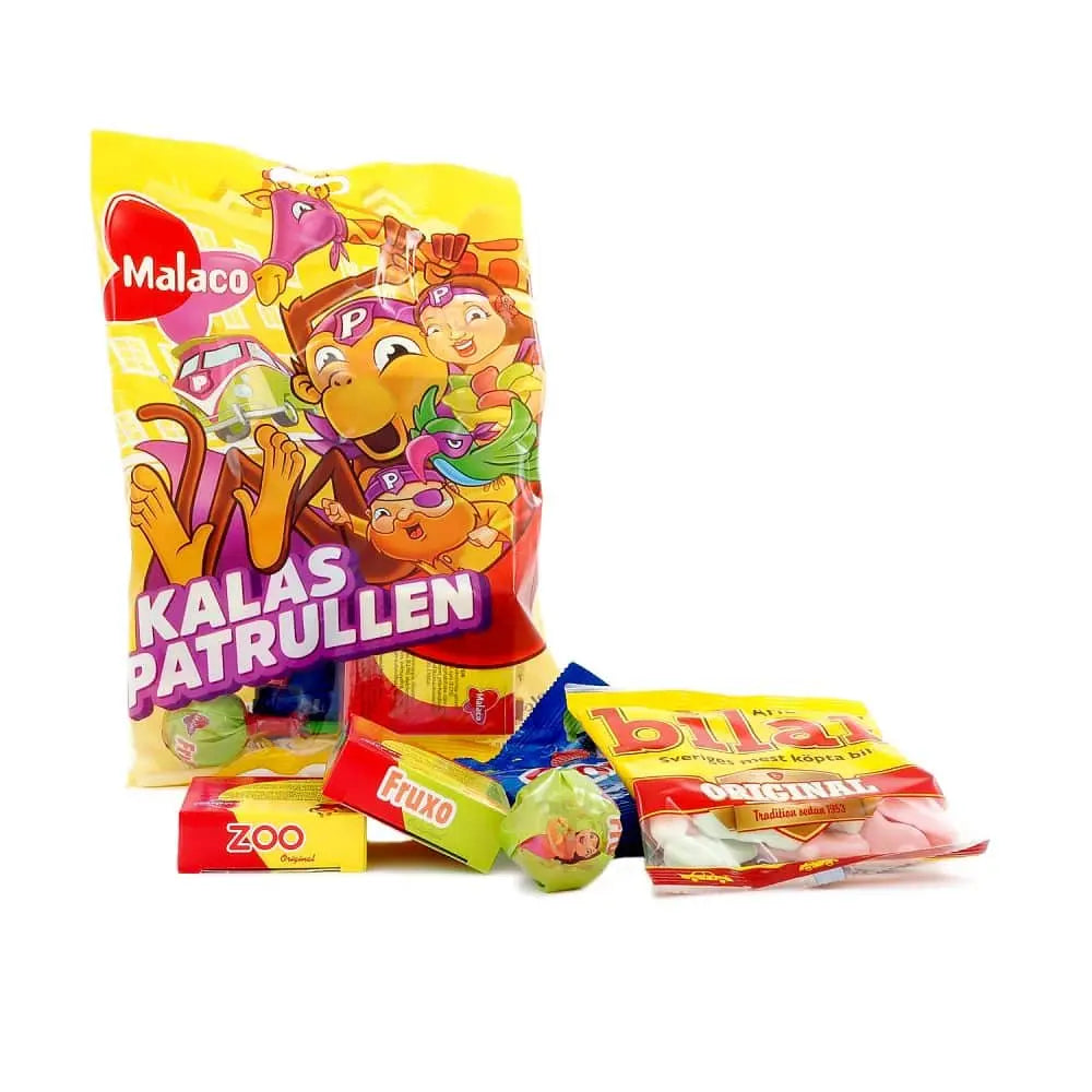 Kalaspatrullen by Malaco, a festive assortment of Swedish candy with a variety of tasty, chewy treats for all ages.