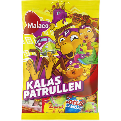 Malaco Kalaspatrullen – a fun and colorful mix of Swedish candy, featuring chewy and fruity sweets perfect for celebrations.